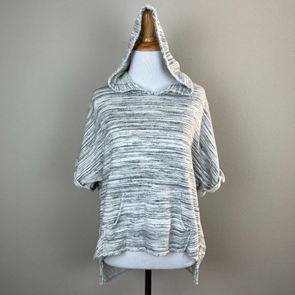 Dolan Left Coast Hoodie Sweatshirt Top M Gray Short Sleeve Dolman Frayed Trim